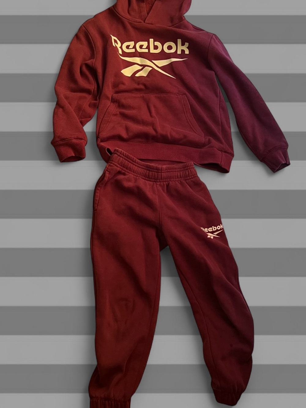 Reebok Kids Maroon Hoodie & Joggers Set with Cream Logo